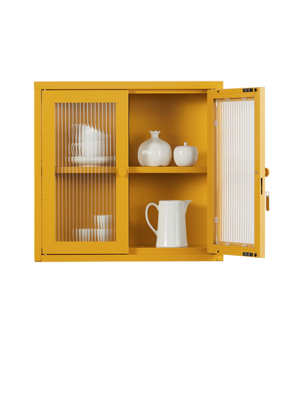The Kit Wall Cabinet in Mustard — open