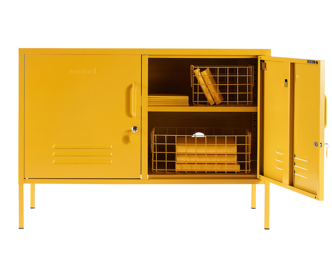 The Lowdown Locker in Mustard — open