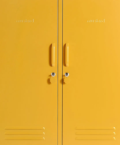 The Midi Locker in Mustard — close-up