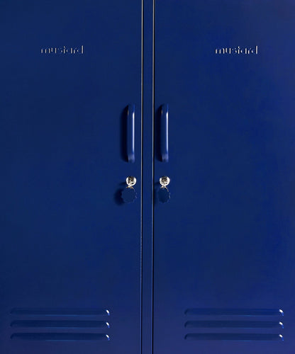 The Midi Locker in Navy — close-up