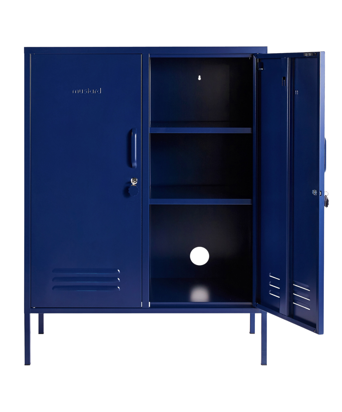 The Midi Locker in Navy — open