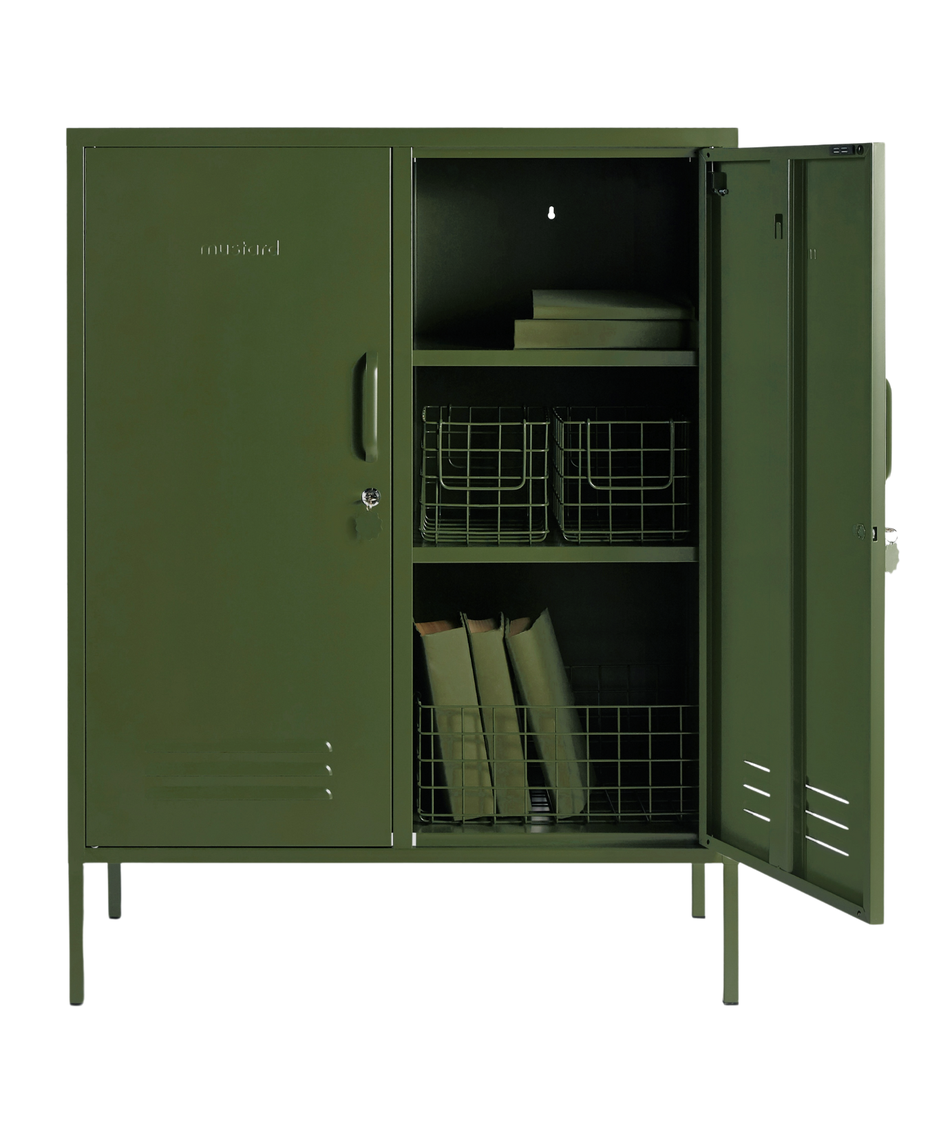 The Midi Locker in Olive — open
