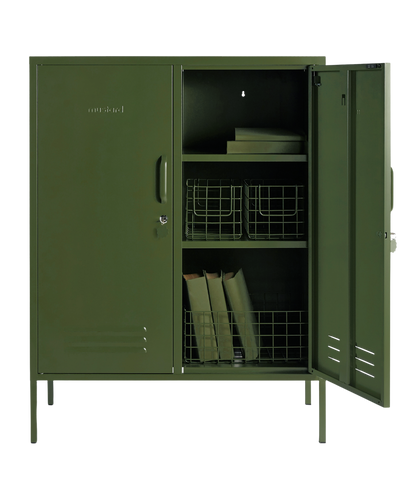 The Midi Locker in Olive — open