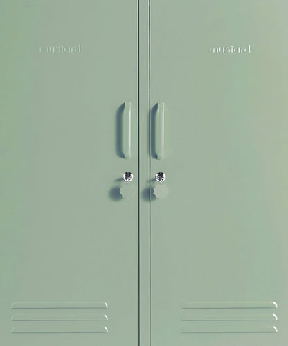 The Midi Locker in Sage — close-up