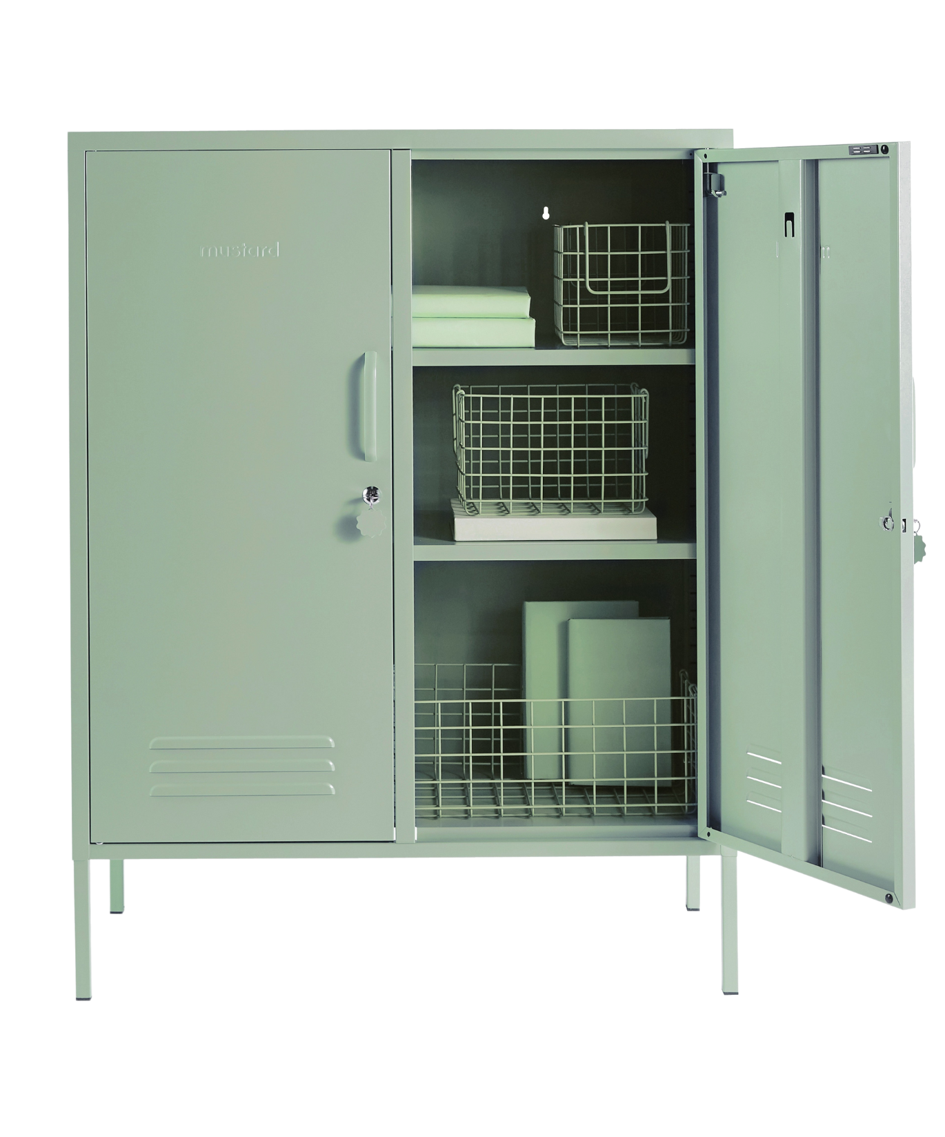 The Midi Locker in Sage — open