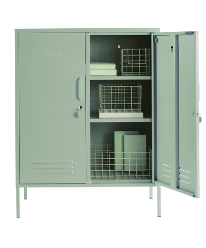 The Midi Locker in Sage — open