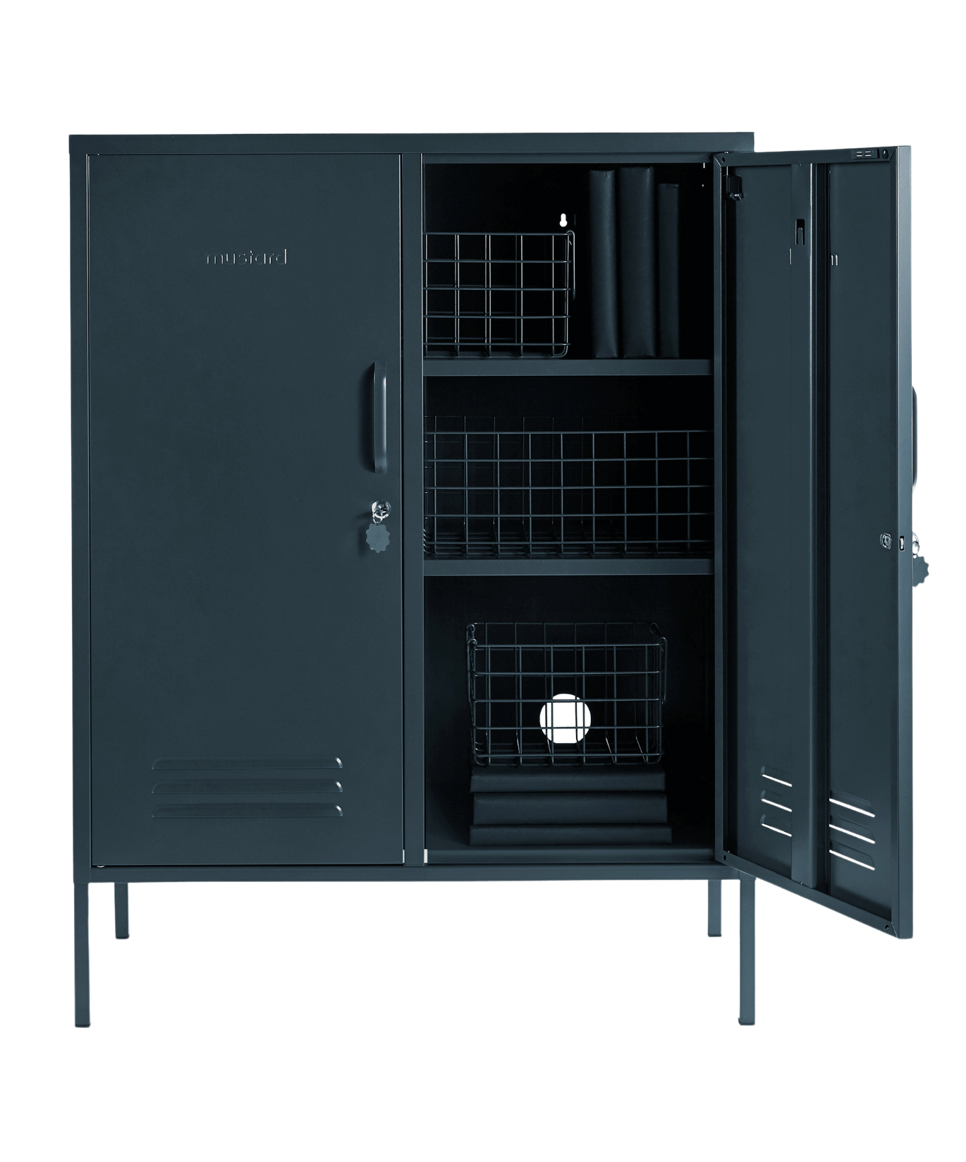 The Midi Locker in Slate — open