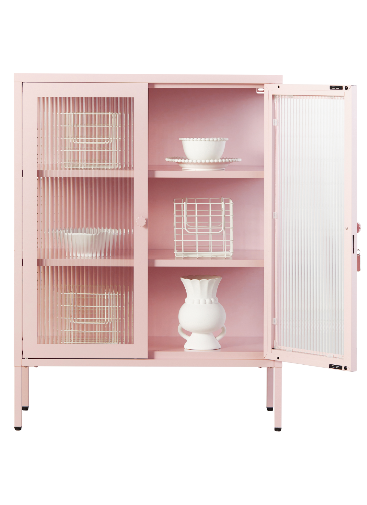 The Mixer Drinks Cabinet in Blush — open