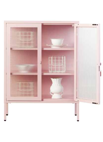 The Mixer Drinks Cabinet in Blush — open