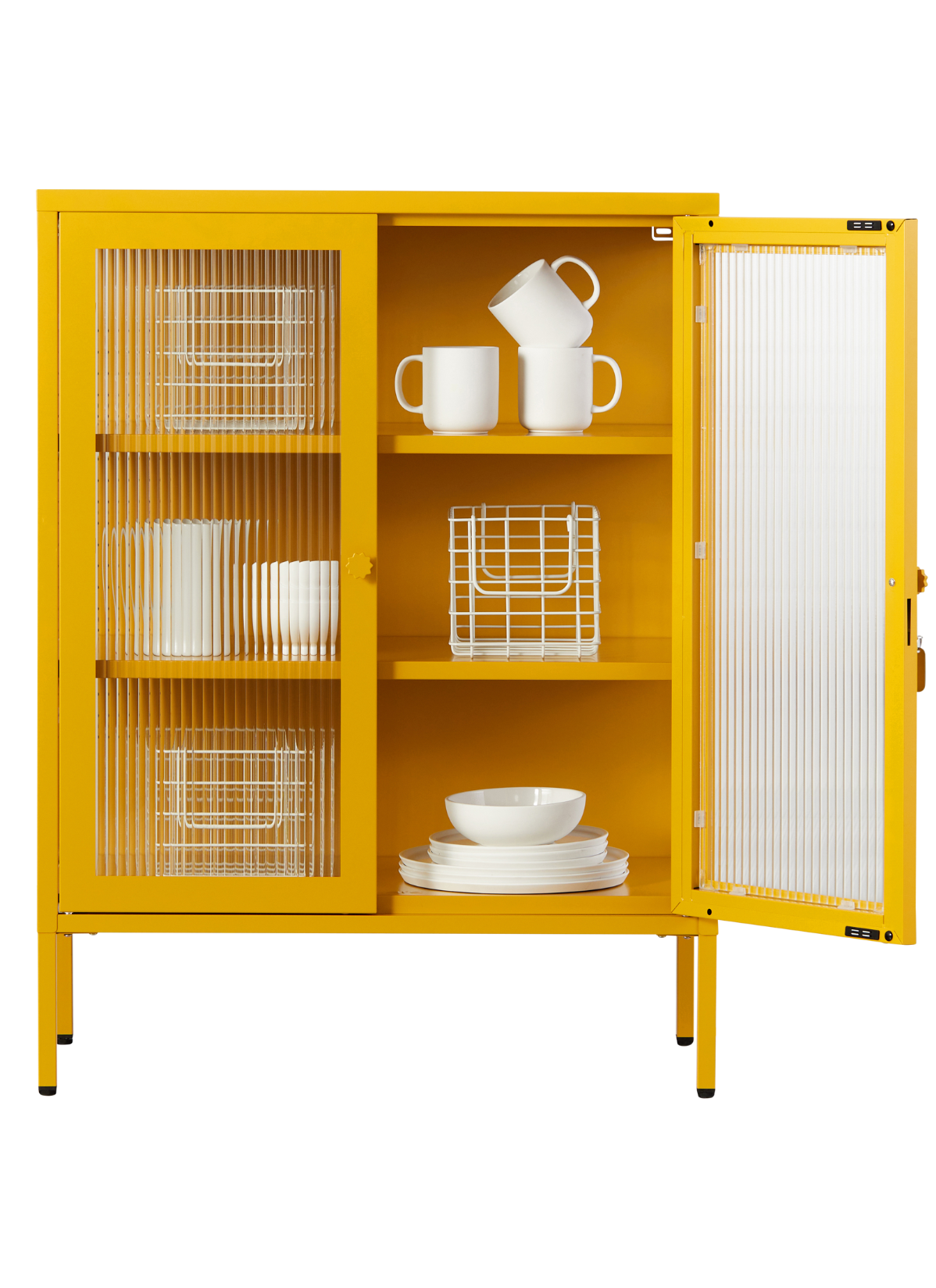The Mixer Drinks Cabinet in Mustard — open