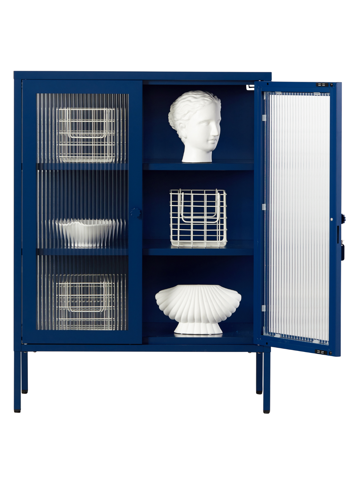 The Mixer Drinks Cabinet in Navy — open