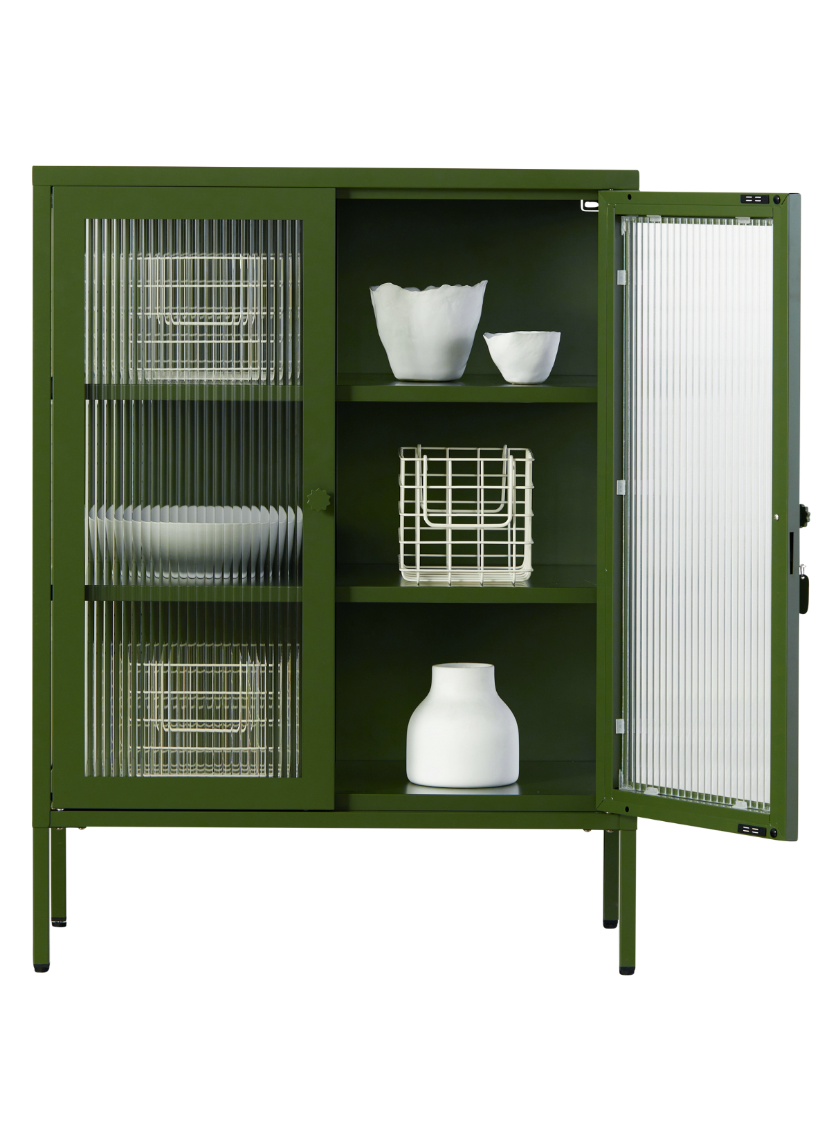 The Mixer Drinks Cabinet in Olive — open