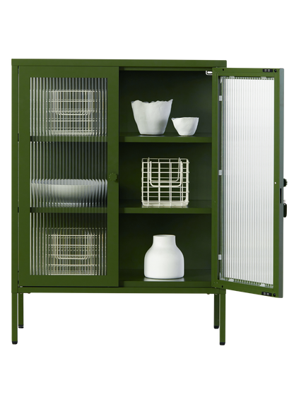 The Mixer Drinks Cabinet in Olive — open