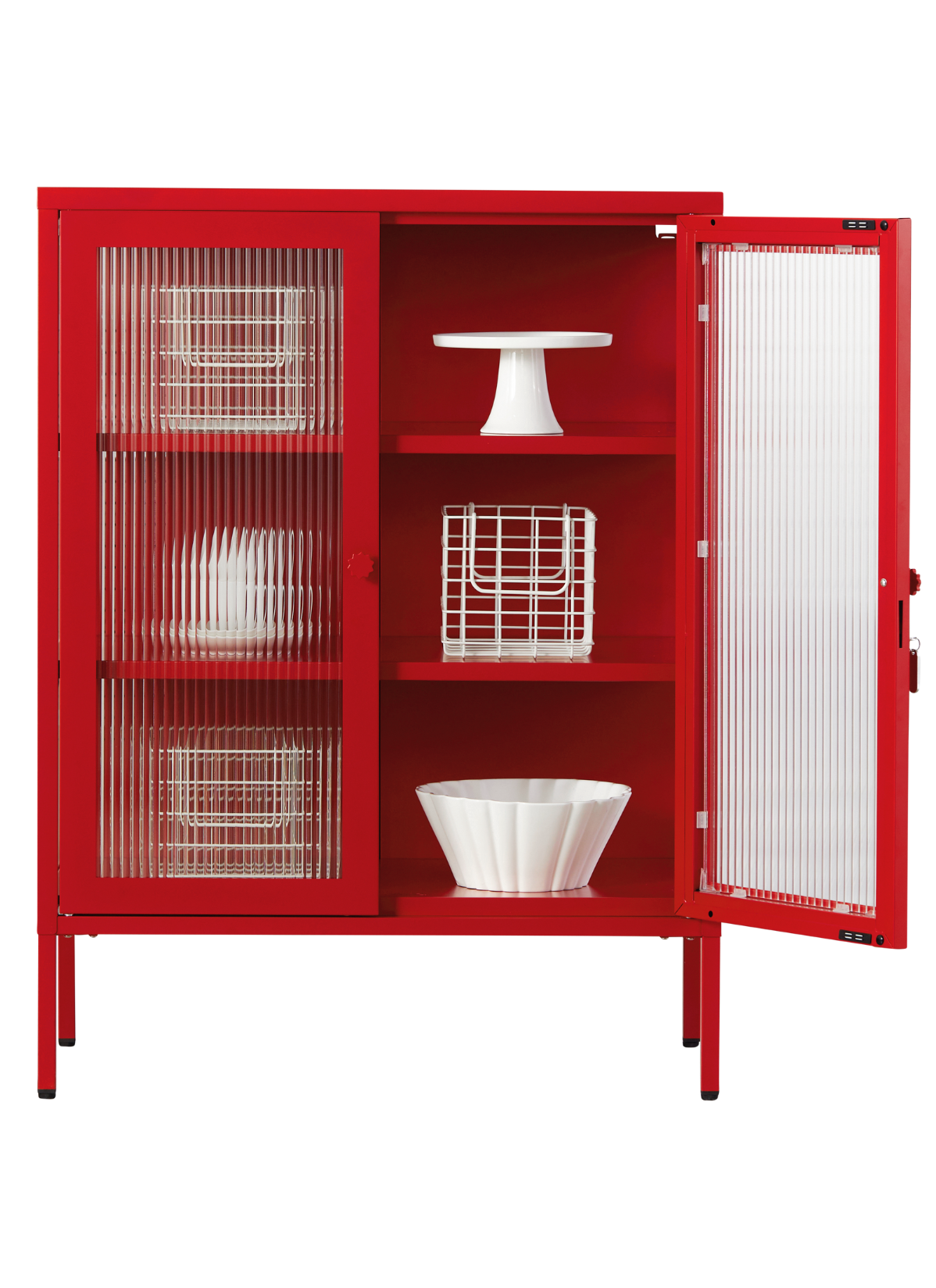 The Mixer Drinks Cabinet in Poppy — open