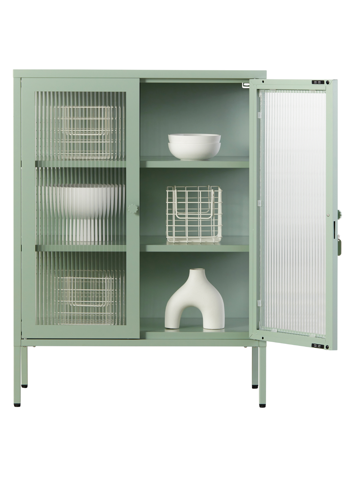 The Mixer Drinks Cabinet in Sage — open
