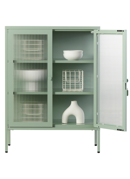 The Mixer Drinks Cabinet in Sage — open