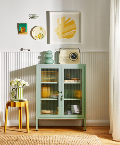 The Mixer Drinks Cabinet in Sage — lifestyle