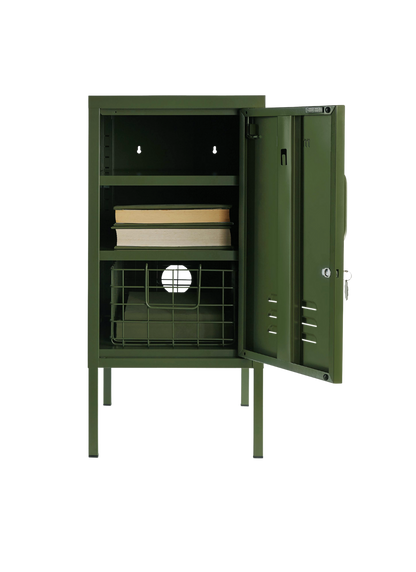 The Shorty Locker in Olive — open
