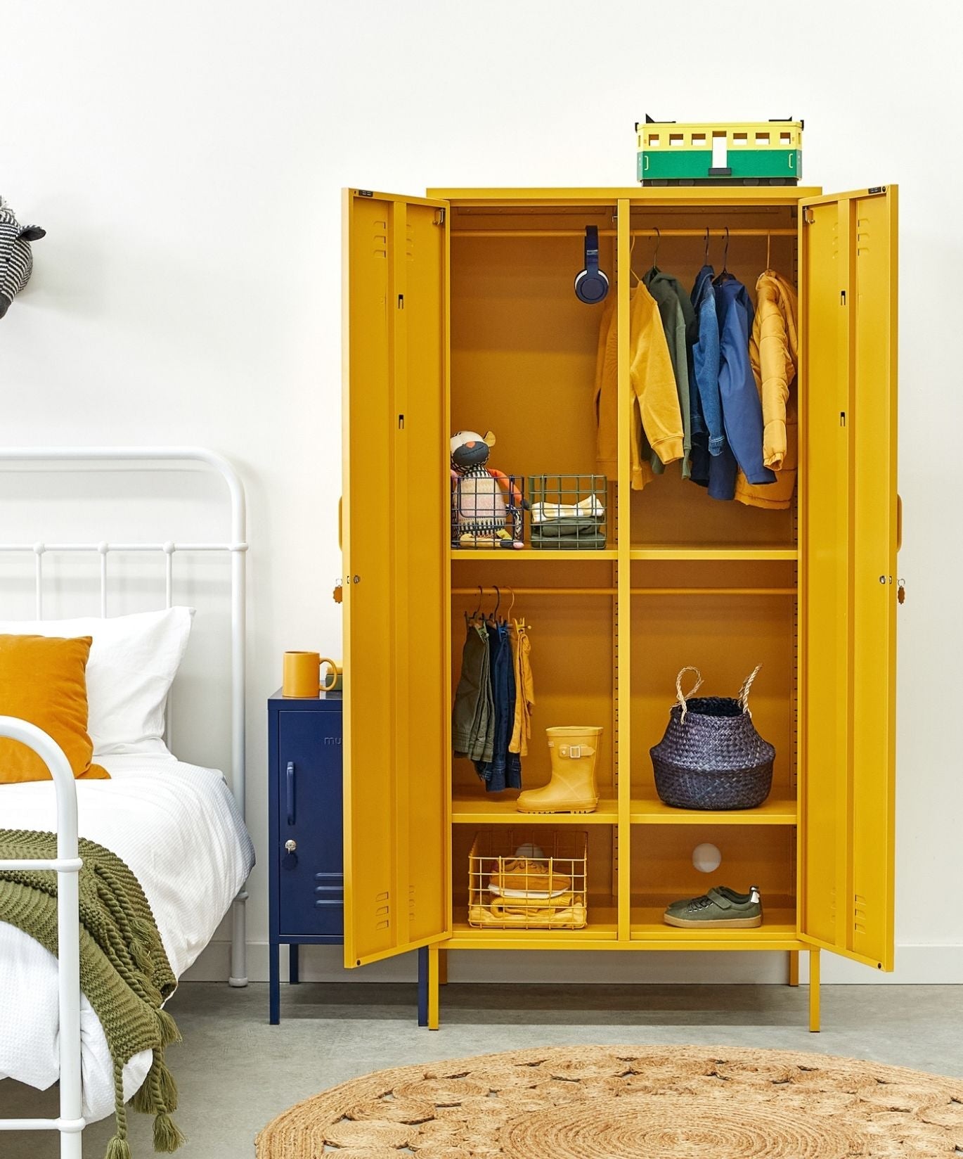 The Twinny Locker in Mustard — lifestyle open
