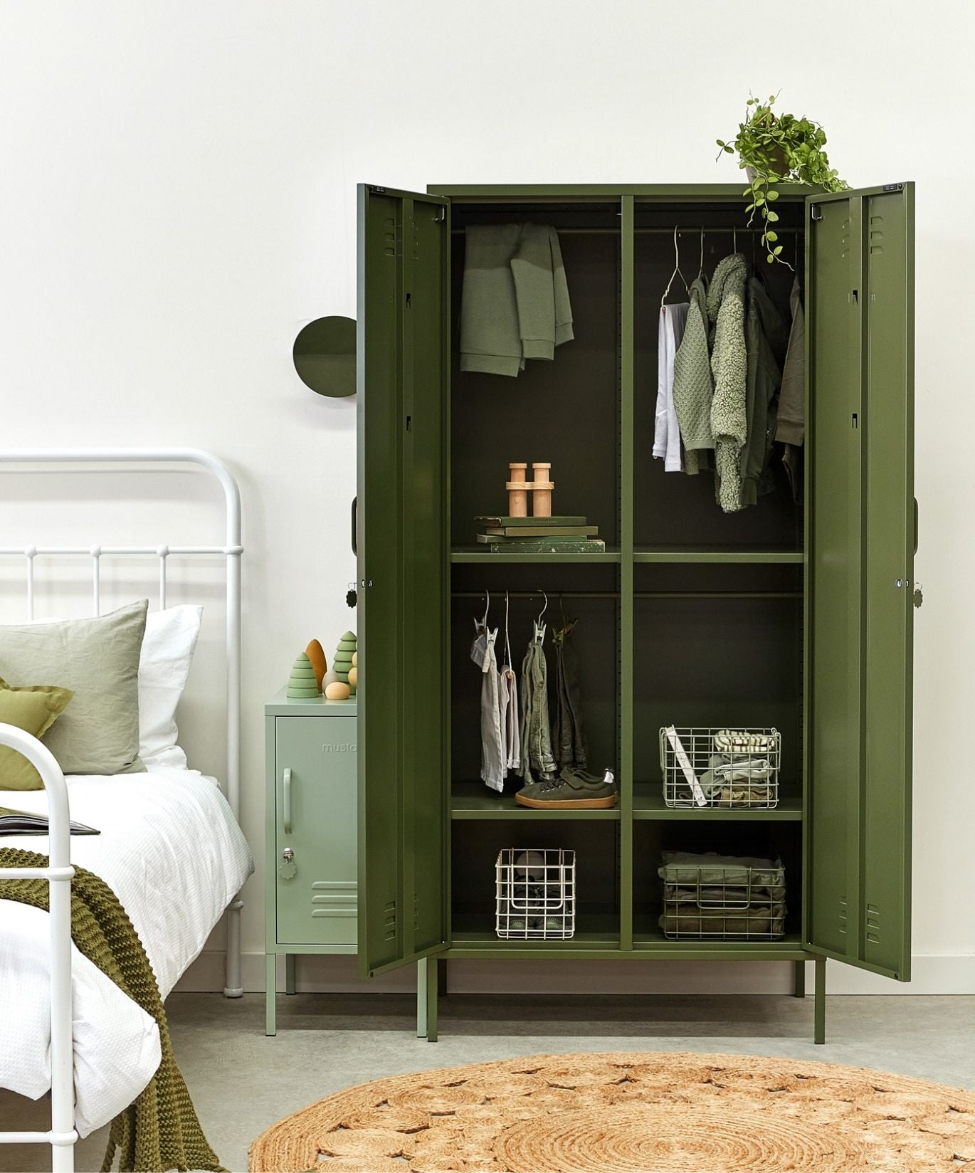 The Twinny Locker in Olive — lifestyle open