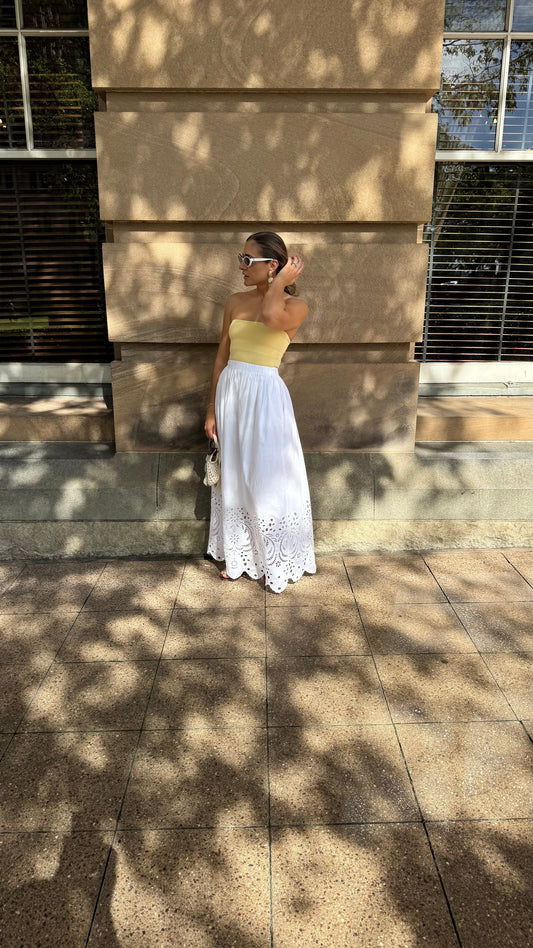 Cotton Broderie Gathered Skirt