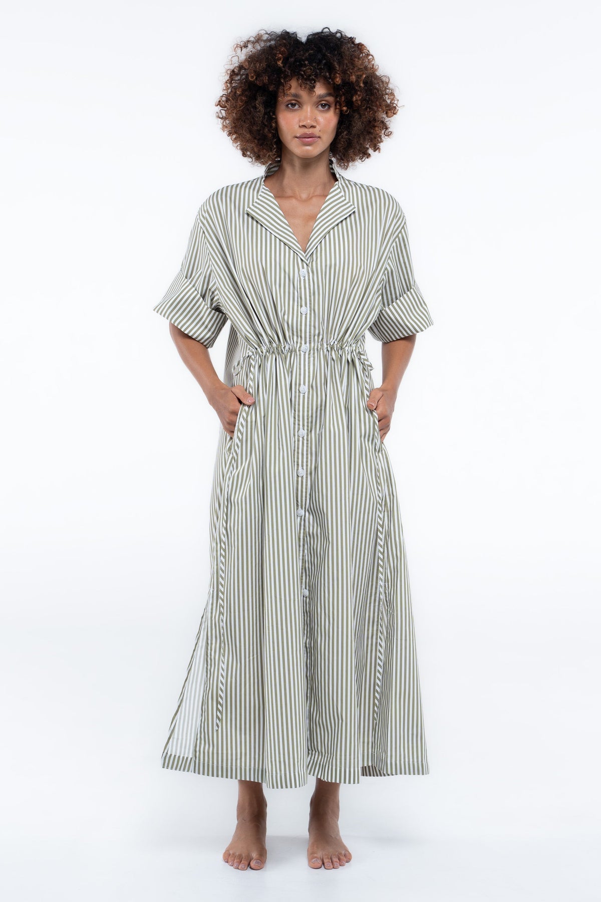 Leon Dress — Green Stripe