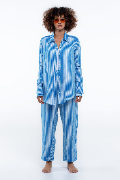 Portside Shirt — Blue Stripe (Linen)