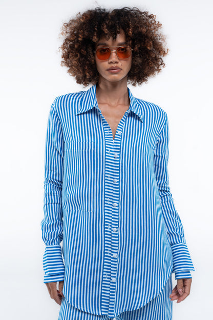 Portside Shirt — Blue Stripe (Linen)