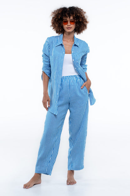 Portside Shirt — Blue Stripe (Linen)