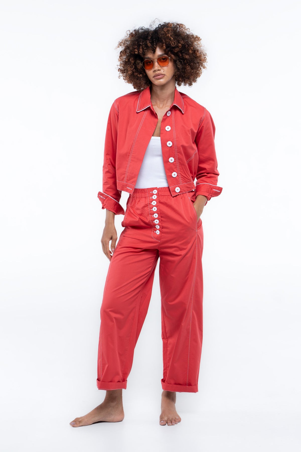 Blaze Button Pants — Red