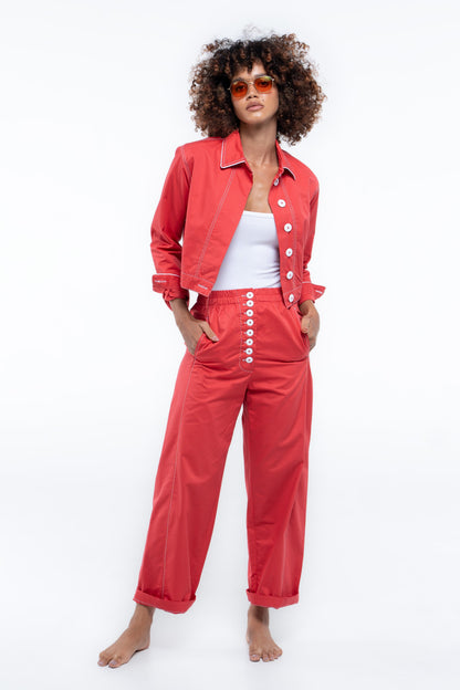 Blaze Button Pants — Red