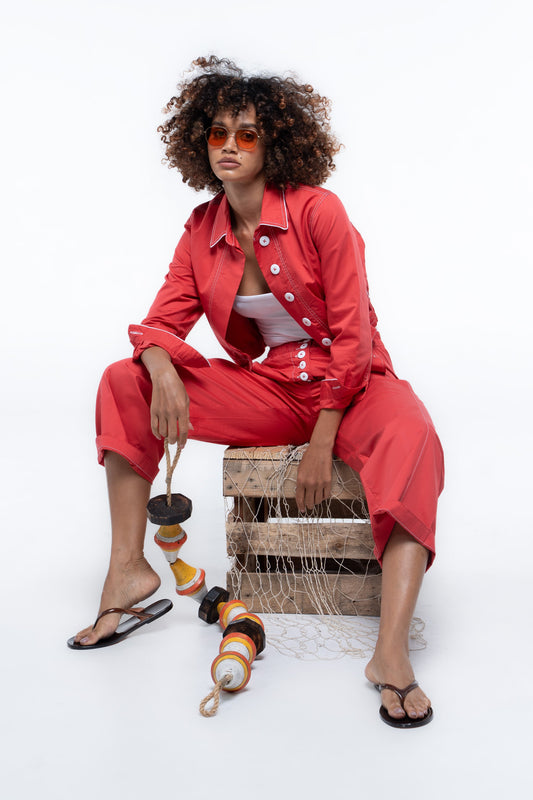 Blaze Button Pants — Red